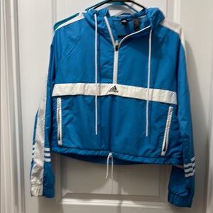 Adidas Blue and White Hooded Jacket